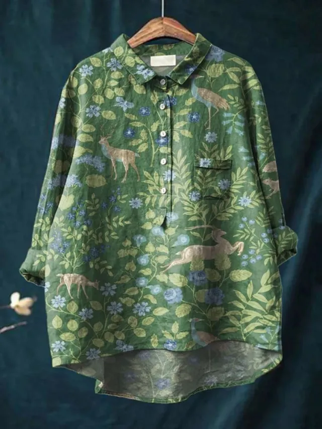 Casual Long Sleeve Shirt Animal Print Hawaiian Long Sleeve Blouse Acs16 2Xl - Shop at LoveMi