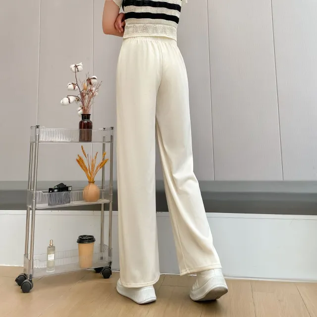 New Loose Slim Versatile Fashionable Herringbone Wide leg Pants For Women White - Shop at LoveMi