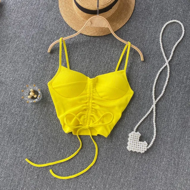 Women's Camisole Fashion Drawstring Slim Fit Vest Yellow - Shop at LoveMi
