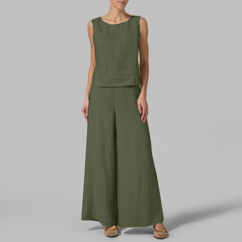 Fashion Loose Solid Color Sleeveless Casual Suit