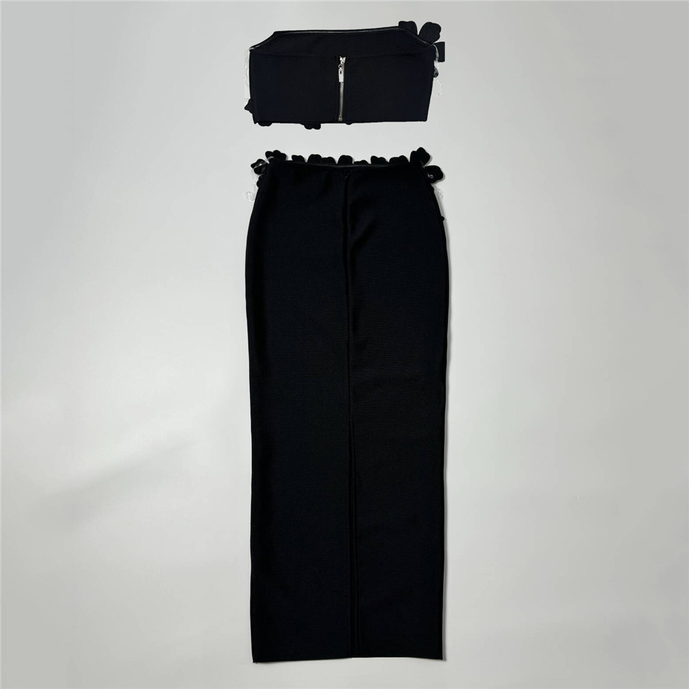 Heavy Industry Set Diamond Tube Top High Waist Skirt