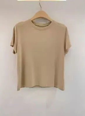 Women's Fashionable Solid Color Base Round Neck Short Sleeve Top T shirt Milk Tea - Shop at LoveMi