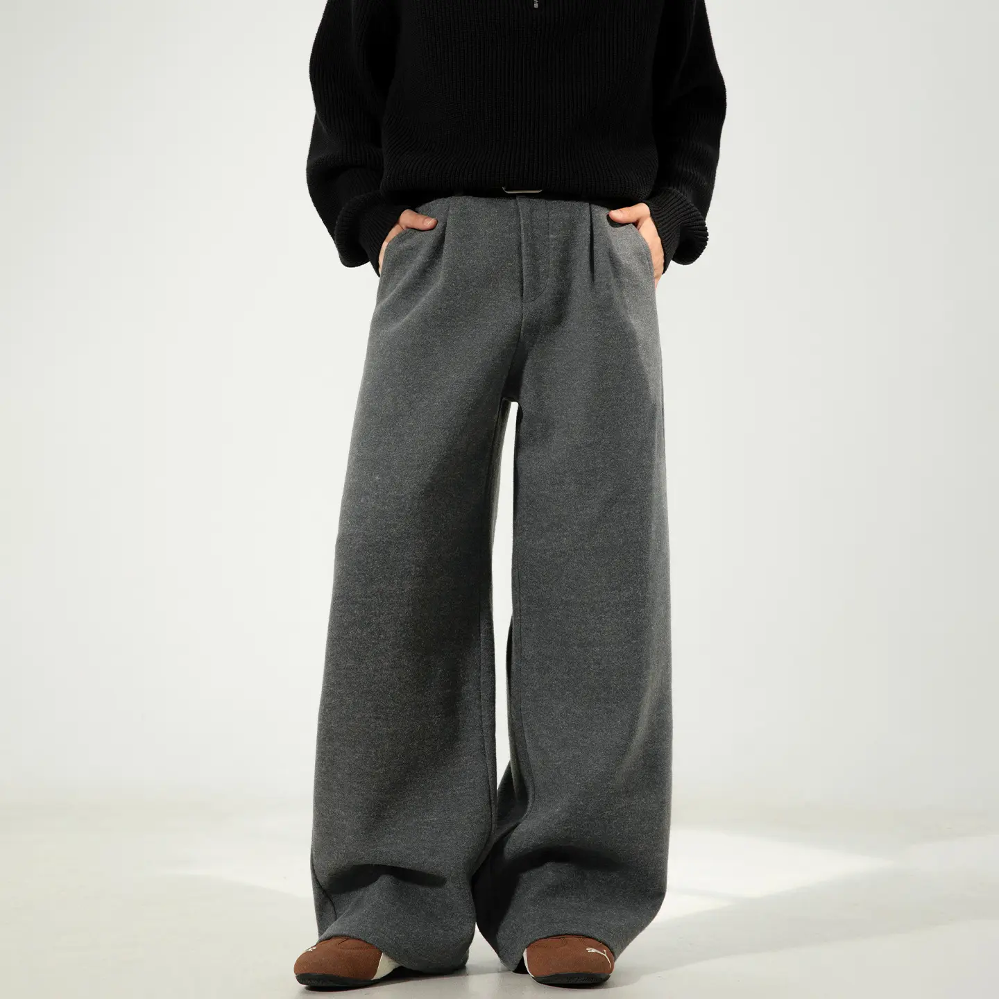 Wool Straight-leg Loose Pleated Casual Pants Thickened