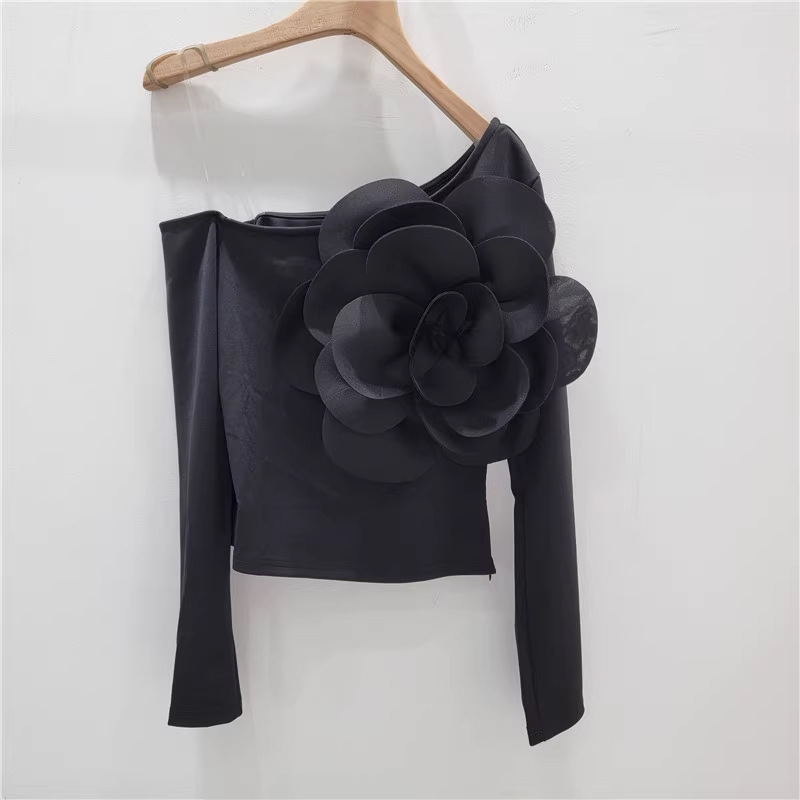 Pure Spice Girl Diagonal Neckline Single Shoulder Halter Long Sleeve Ladies Wear Western Slim T-shirt Top - Image 6