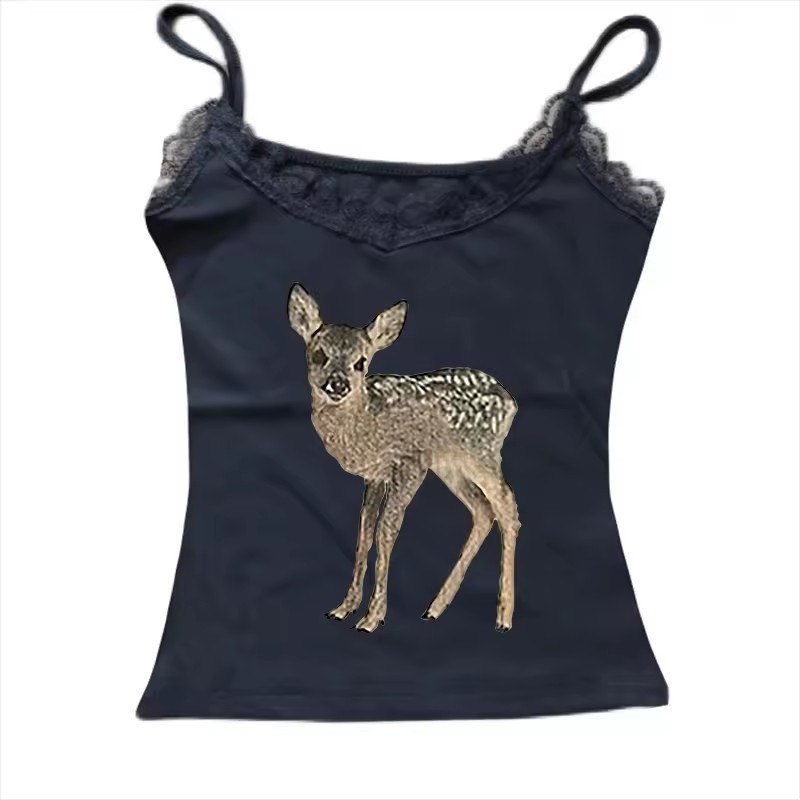 Women's Retro Easy Matching Deer Printed Lace Top Shorts