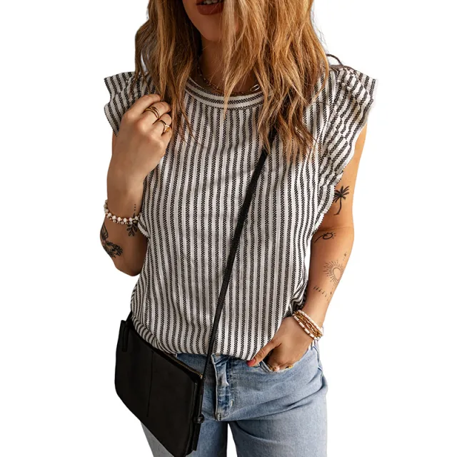Shiying Ruffled Sleeveless Outer Wear Women's Top Slim Pullover Vest Gray - Shop at LoveMi