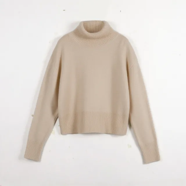 Women's Fashion High Collar Knitted Sweater Top Khaki - Shop at LoveMi