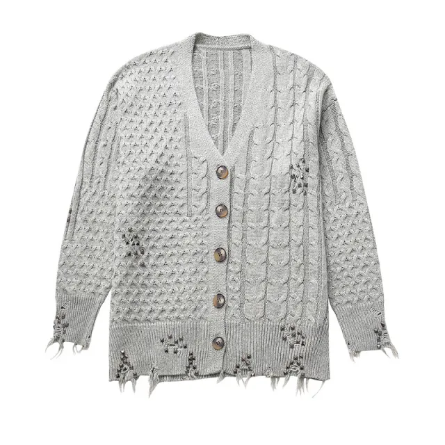 Autumn Women's Fashion Loose Rivet Ornament Woven Knitted Coat - Shop at LoveMi