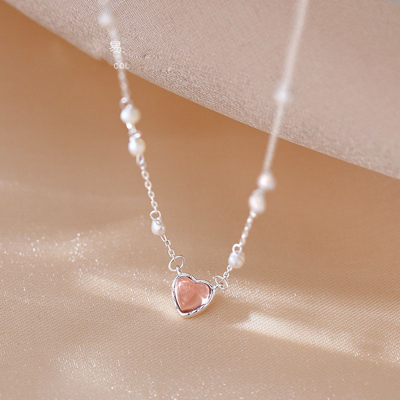 925 Silver Plated Heart Necklace Female Pearl Advanced
