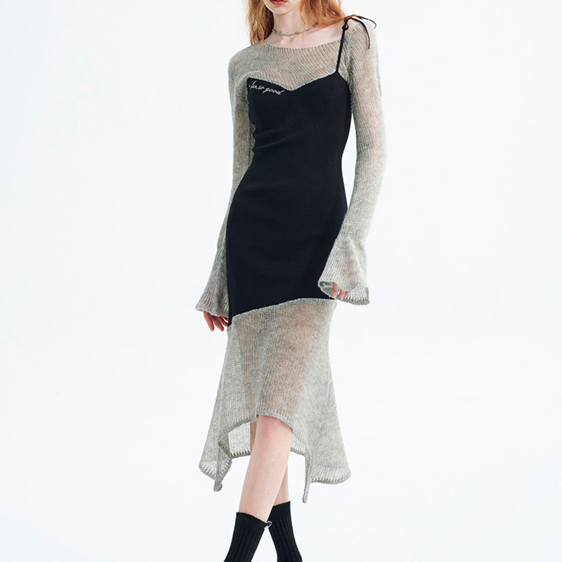 False Two-piece Spliced Irregular Fishtail Knitted Strapless Dress