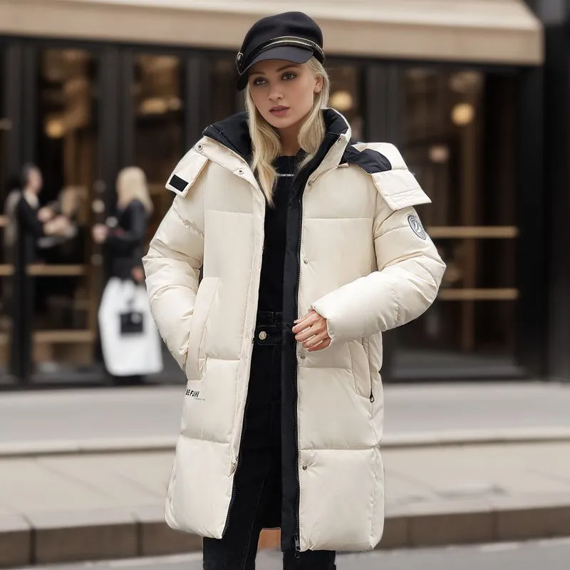 Women's Fashion Simple Thickened Cotton Padded Coat - Creamy White
