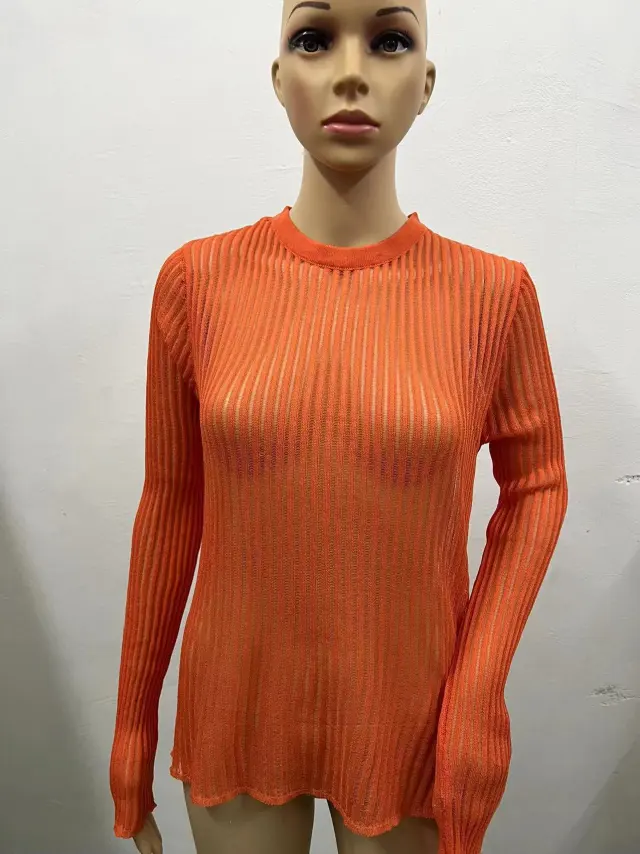 Round Neck Thin Breathable Knitted Wool Top Orange - Shop at LoveMi