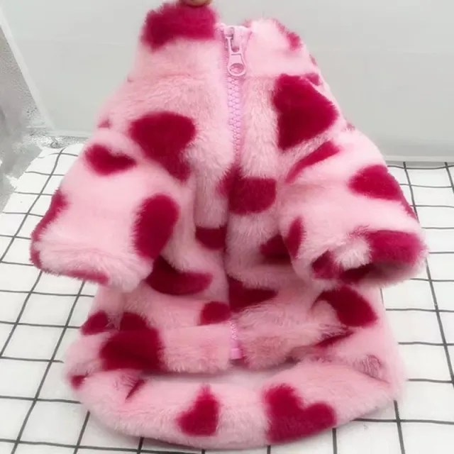 Puppy Dog Pet Warm Clothes Teddy Bichon Pomeranian Small Dog Love Plush Warm Coat Pink - Shop at LoveMi