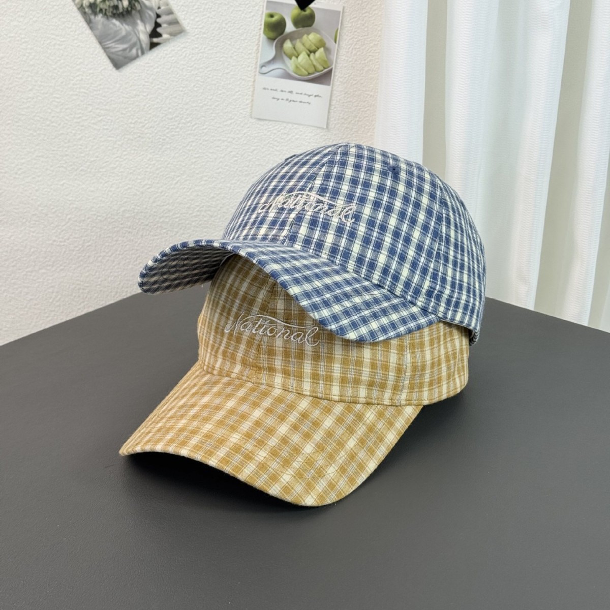 Korean-style Plaid Baseball Cap With Letter Embroidery Versatile And Easy To Match