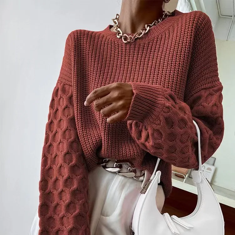Pullover Knitting Round Neck Sweaters - Copper-Free Size