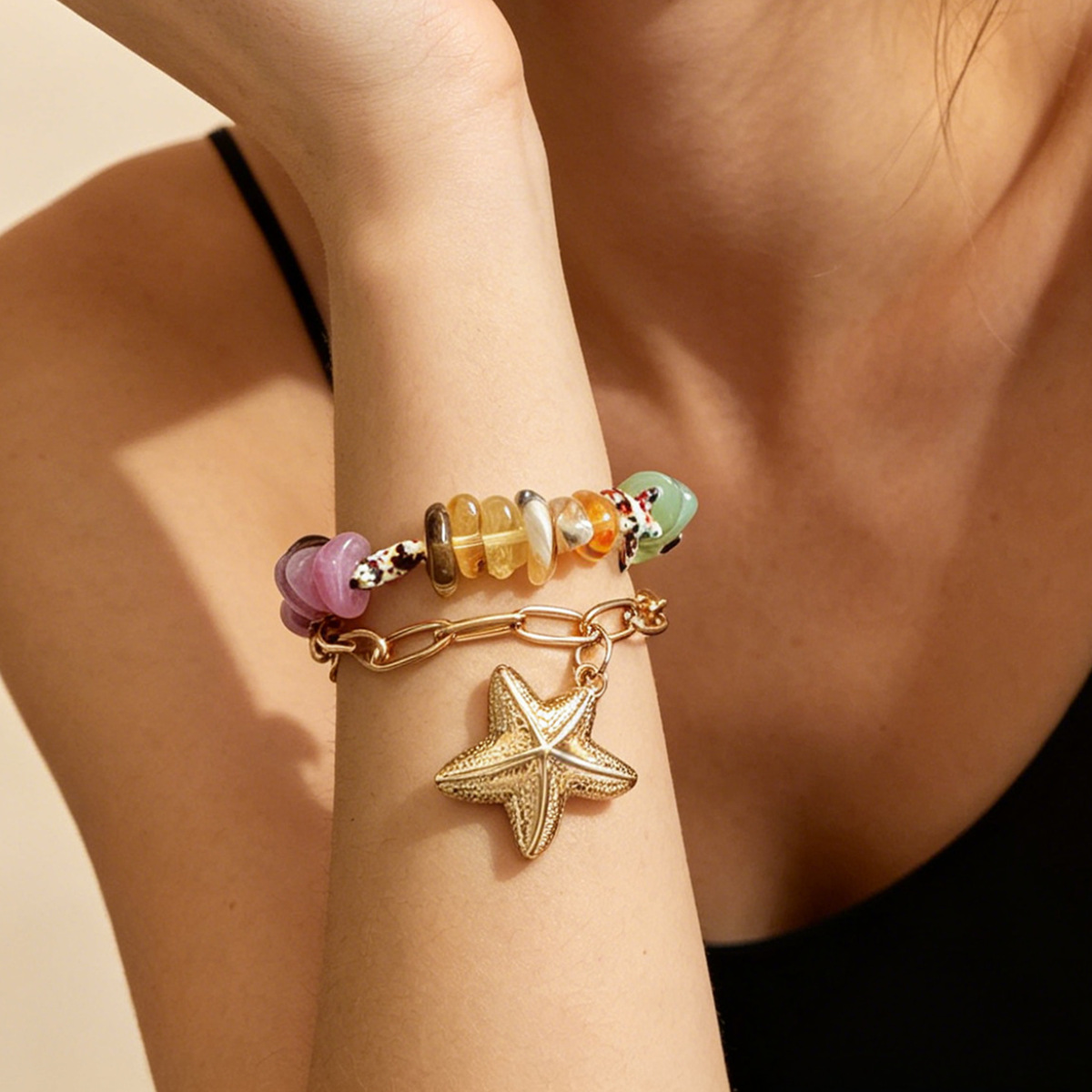 Summer Beach-Style Ombre Beaded Double-Layer Bracelet For Women