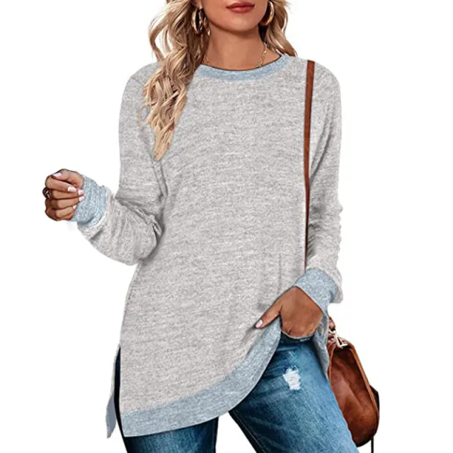 Long Sleeve Round Neck Multicolor Split Top Loose Leisure Pullover T shirt Multicolor - Shop at LoveMi