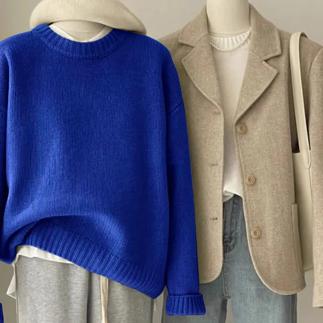 Retro Dark Green Sweater For Women Autumn And Winter Loose Sapphire Blue - Shop at LoveMi