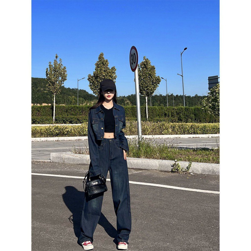 American Campus Denim Coat Jacket Mopping Wide Leg Jeans Pants - Shop at LoveMi
