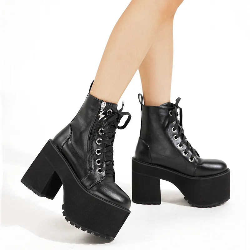 New Chunky Heel Martin Women's Boots - Black