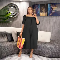Summer Loose Casual Loose Cropped Jumpsuit - Black - View 1