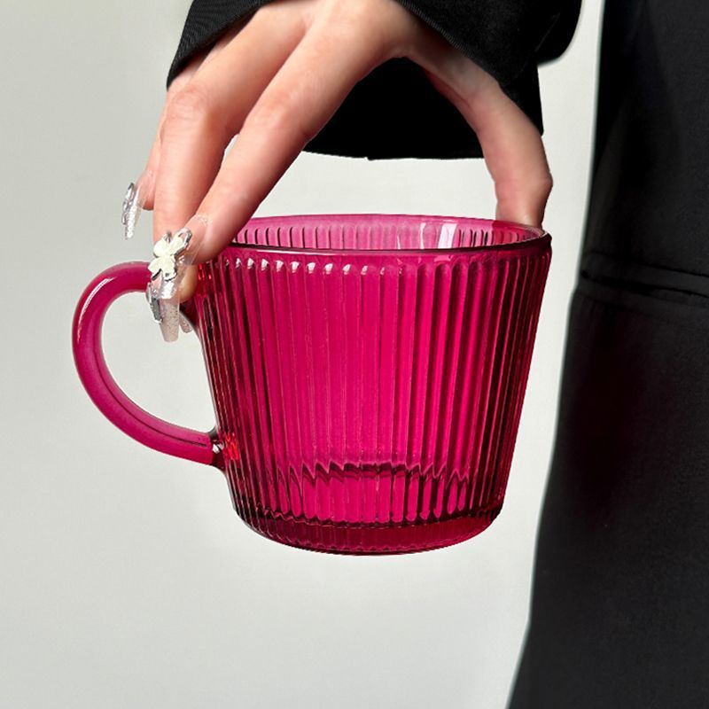 Rose Red Glass With Handle Good-looking Household Beverage Water Cup
