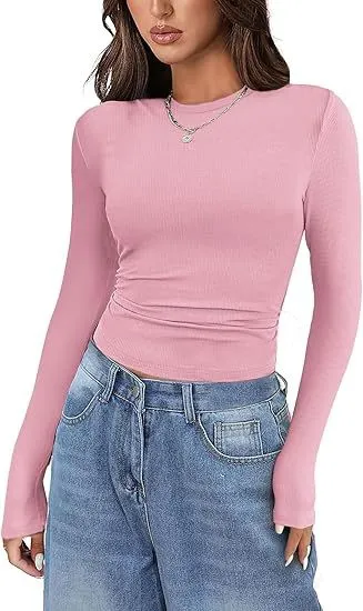 Slim Fit Casual Basic Top Pink - Shop at LoveMi