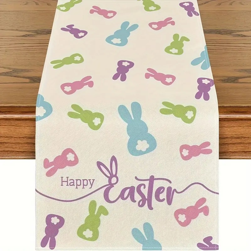 Easter Table Runner Rabbit Egg Decoration Linen Printing Table Cloth - Picture 29 of 32