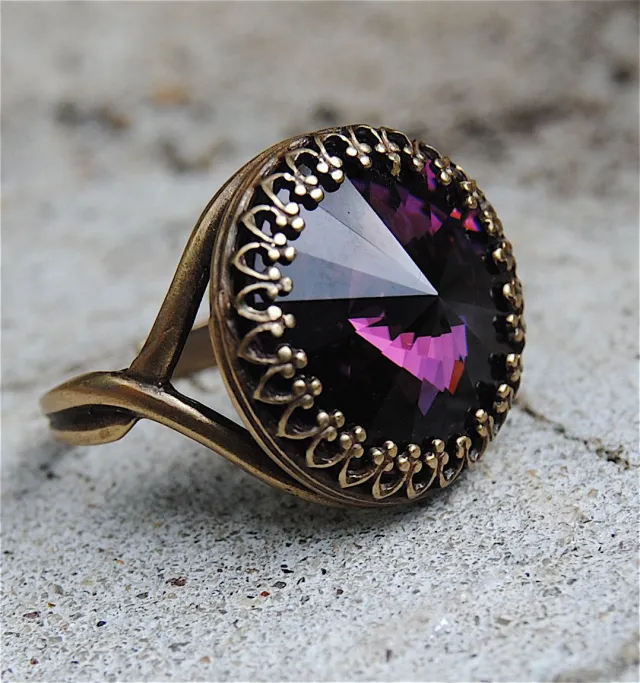 Creative Inlaid Round Amethyst Vintage Ring Gold - Shop at LoveMi
