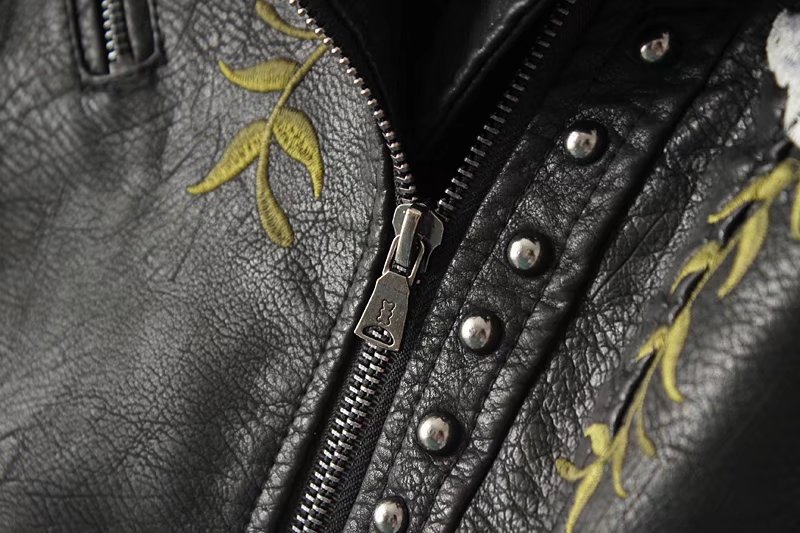 Title 7, Embroidered Rivet Stitching Coat Motorcycle Jac...