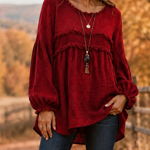 Casual Patchwork Tassel Fringe Crew-Neck T-Shirt Top — foto 4