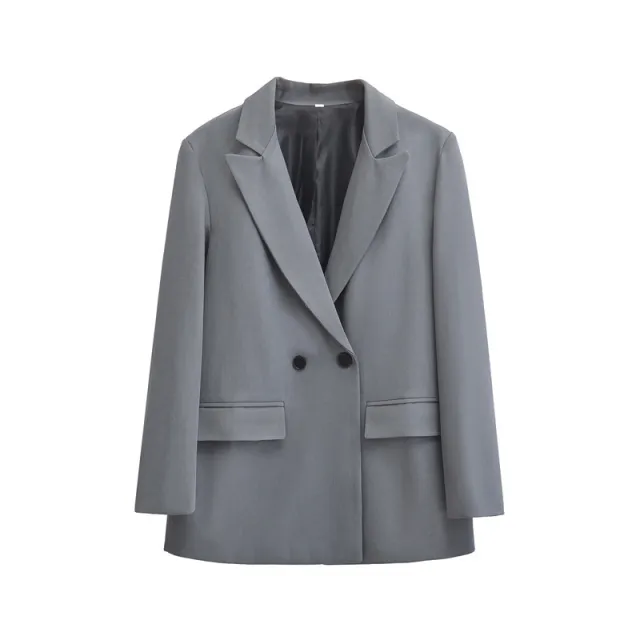 Women's Fashion Loose Cool Double Breasted Coat Gray - Shop at LoveMi