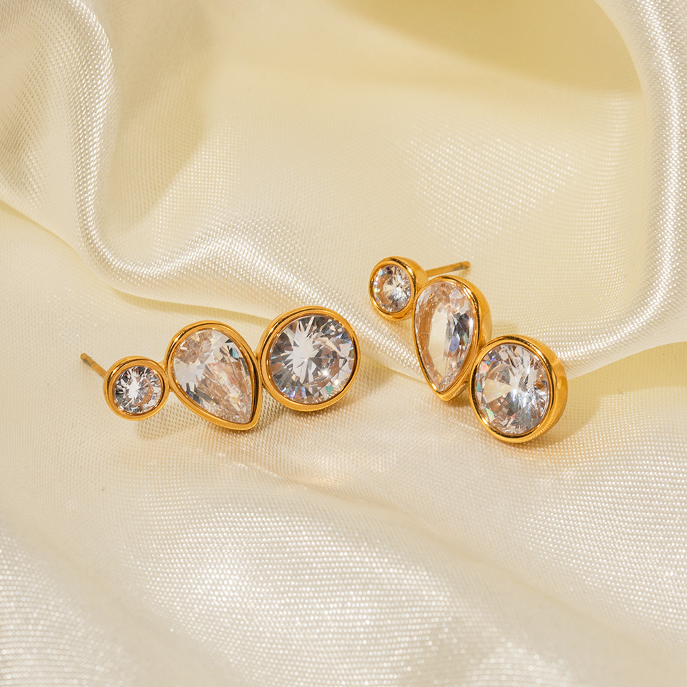 Simple High-grade Inlaid Zircon Stud Earrings Female Stainless Steel 18K Gold Non-fading Anti Allergy Jewelry