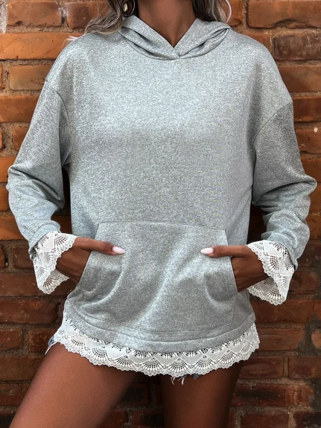 Casual Hooded Long Sleeve Pullover Regular Multi color Women's Sweater Gray - Shop at LoveMi
