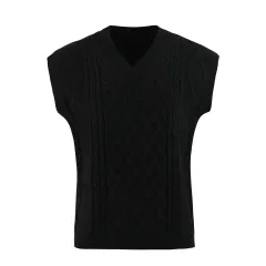 Women's V-neck Twisted Solid Color Top Sweater - Black - View 1