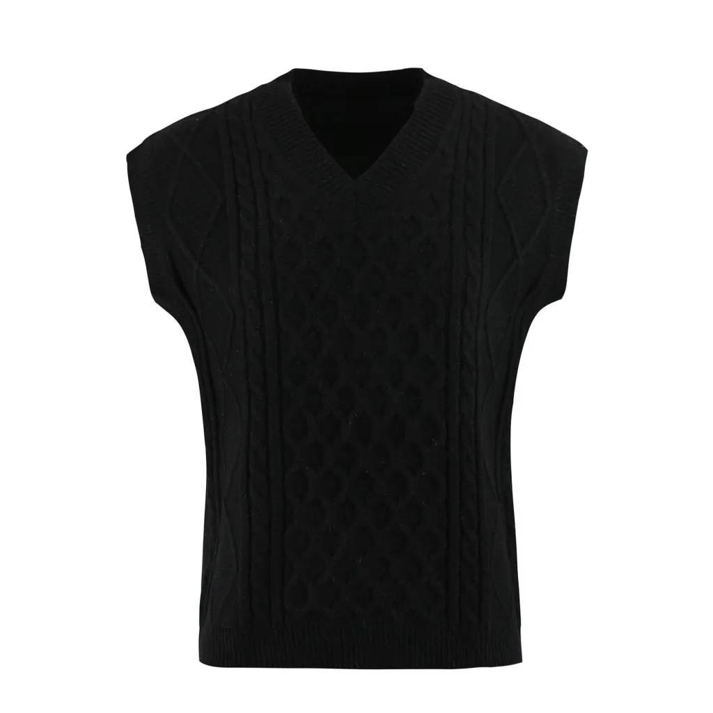 Women's V-neck Twisted Solid Color Top Sweater - Black