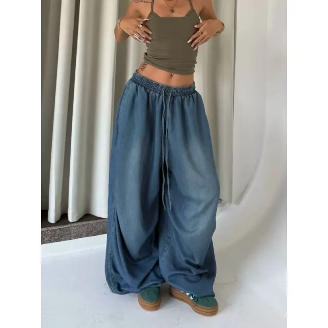Retro High Street Wide Leg Loose Jeans Dark Blue - Shop at LoveMi