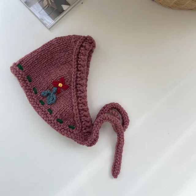 Cute Girl Handmade Wool Flower Lace Up Headscarf Warm keeping Earmuffs Plum - Shop at LoveMi