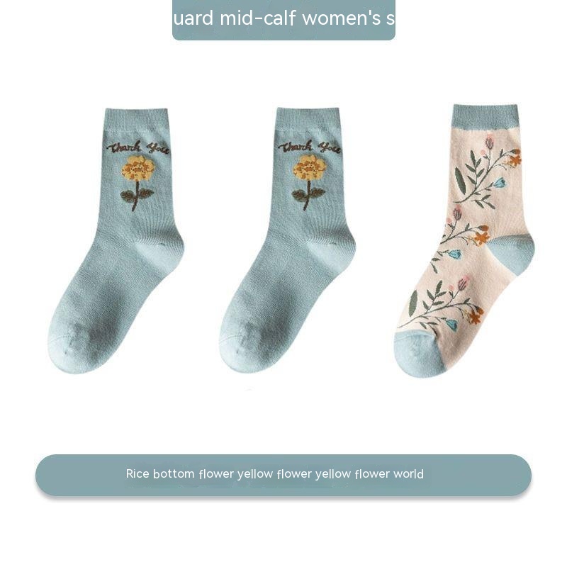 Women's Versatile Leisure Pure Cotton Mid calf Length Socks Sweat Absorbing And Deodorant Combination4 One Size 3Pair - Shop at LoveMi