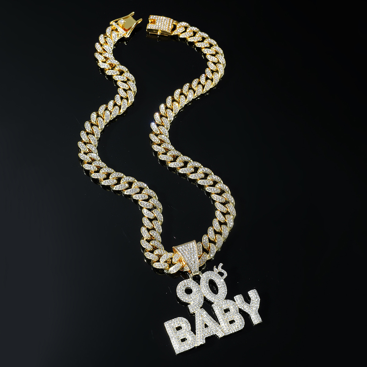 Exaggerated BABY Letter Full-diamond Pendant Necklace