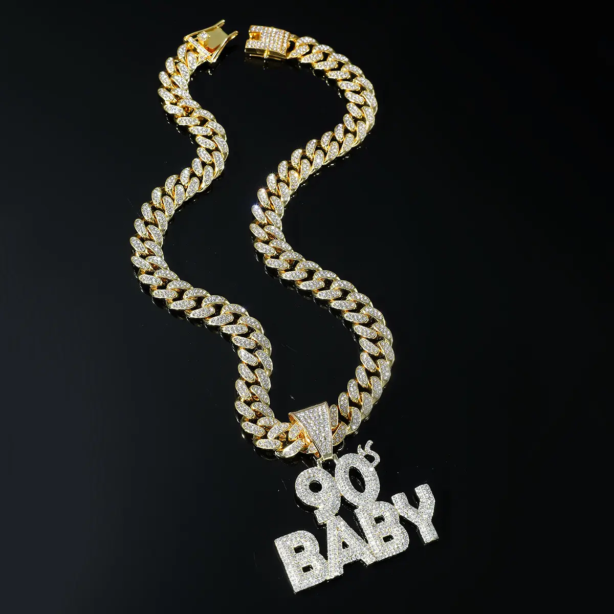 Exaggerated BABY Letter Full-diamond Pendant Necklace