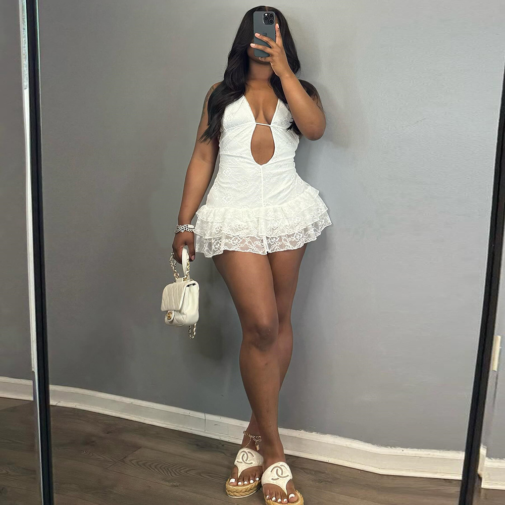 Hot Girl Women's Clothing Dress Lace Up Lace Cake Backless Sexy Skirt