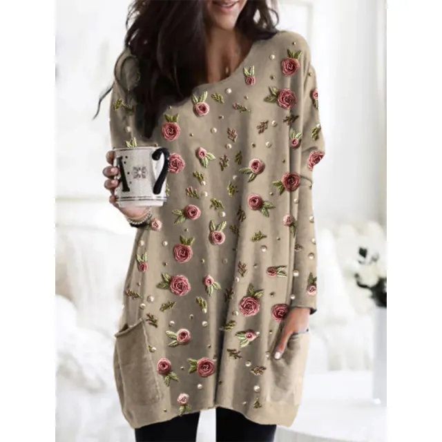 European And American Color Matching Pocket T shirt Abstract Pattern Printed Dress Fl1B2423117 - Shop at LoveMi