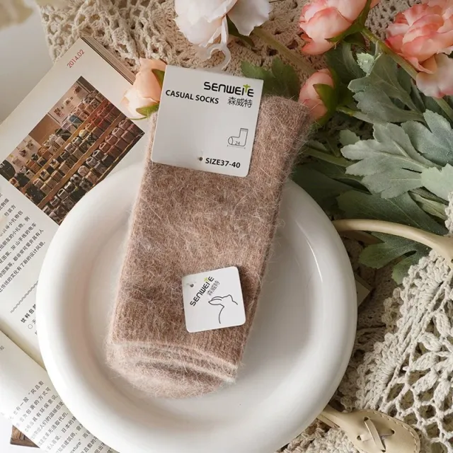Autumn And Winter Rabbit Fur Socks For Women Light Coffee - Shop at LoveMi