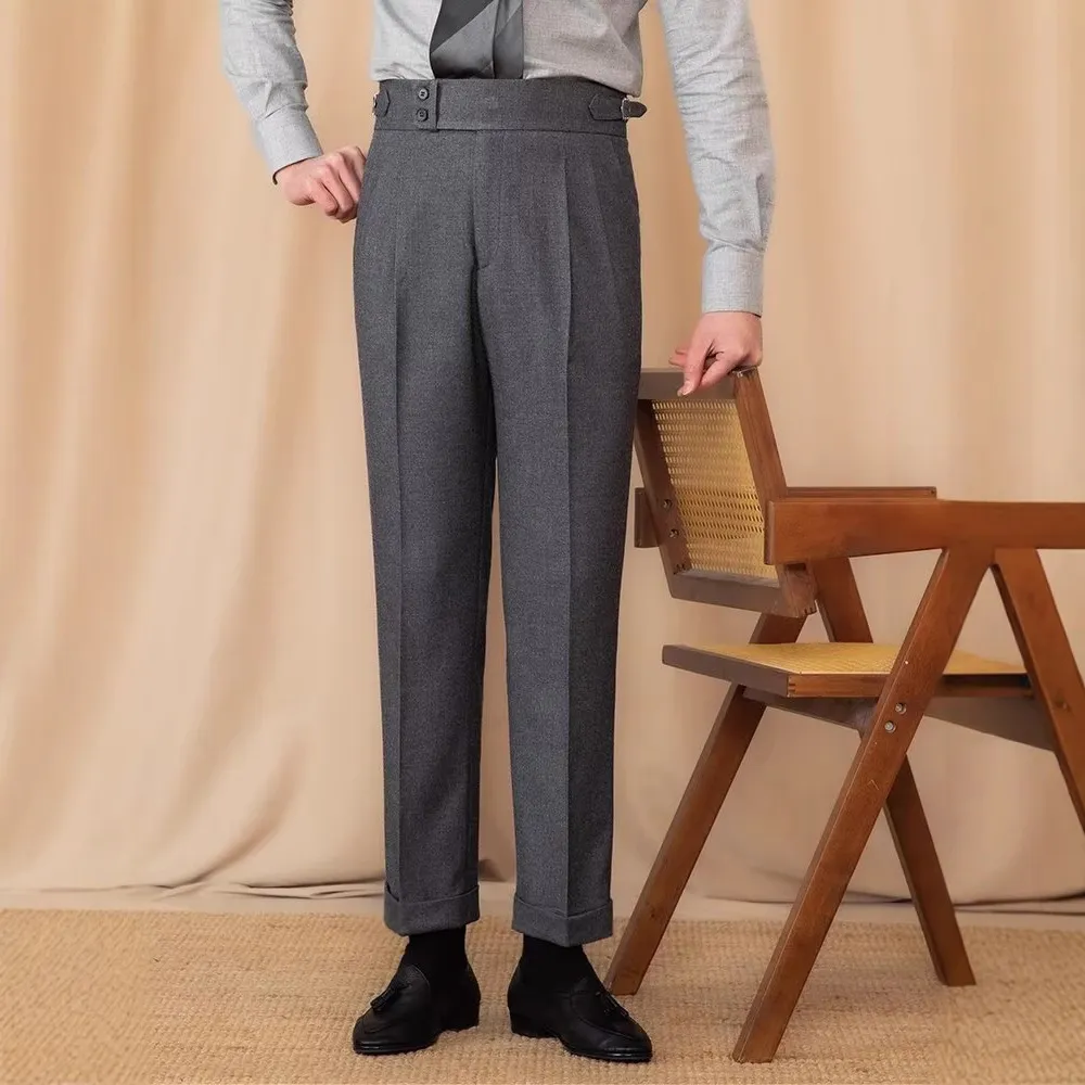 Casual Straight Slim Fit Buckle Suit Pants