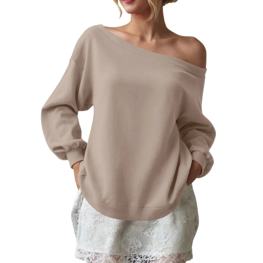 Women's Sweater Casual Solid Color Diagonal Collar - Camel