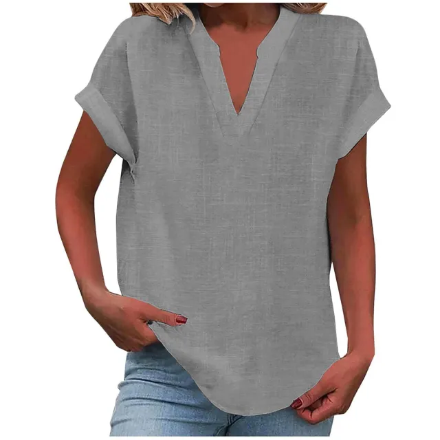 Solid Color Short Sleeve Women's Shirt Light Gray - Shop at LoveMi