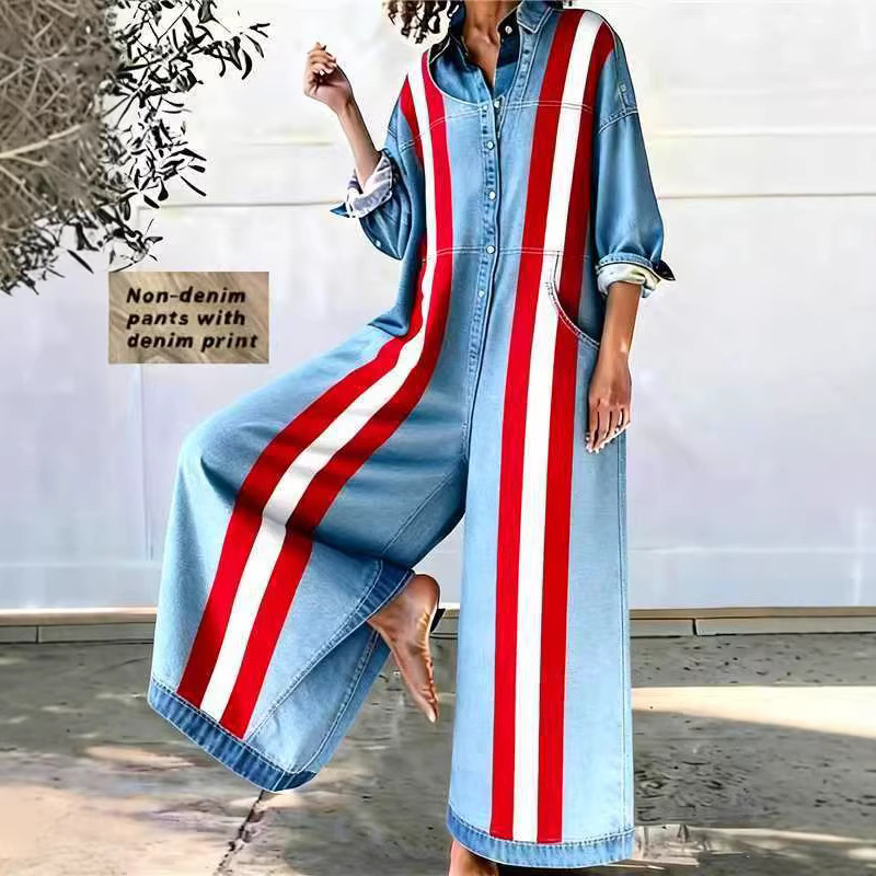 Casual Loose-fitting Comfortable Wide-leg Jumpsuit With Digital Print