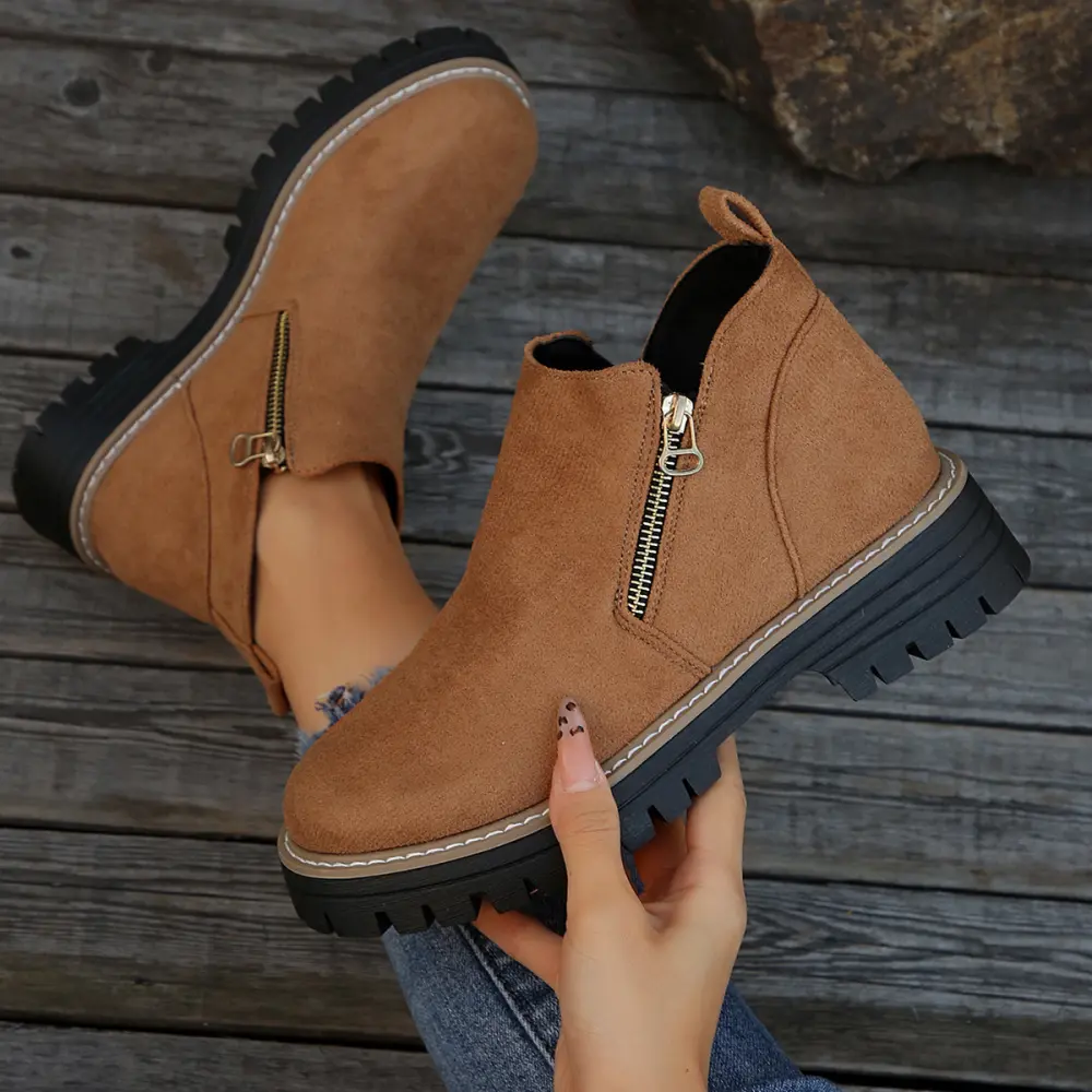 Fashion Ankle Boots with Side Zipper Chunky Autumn Winter