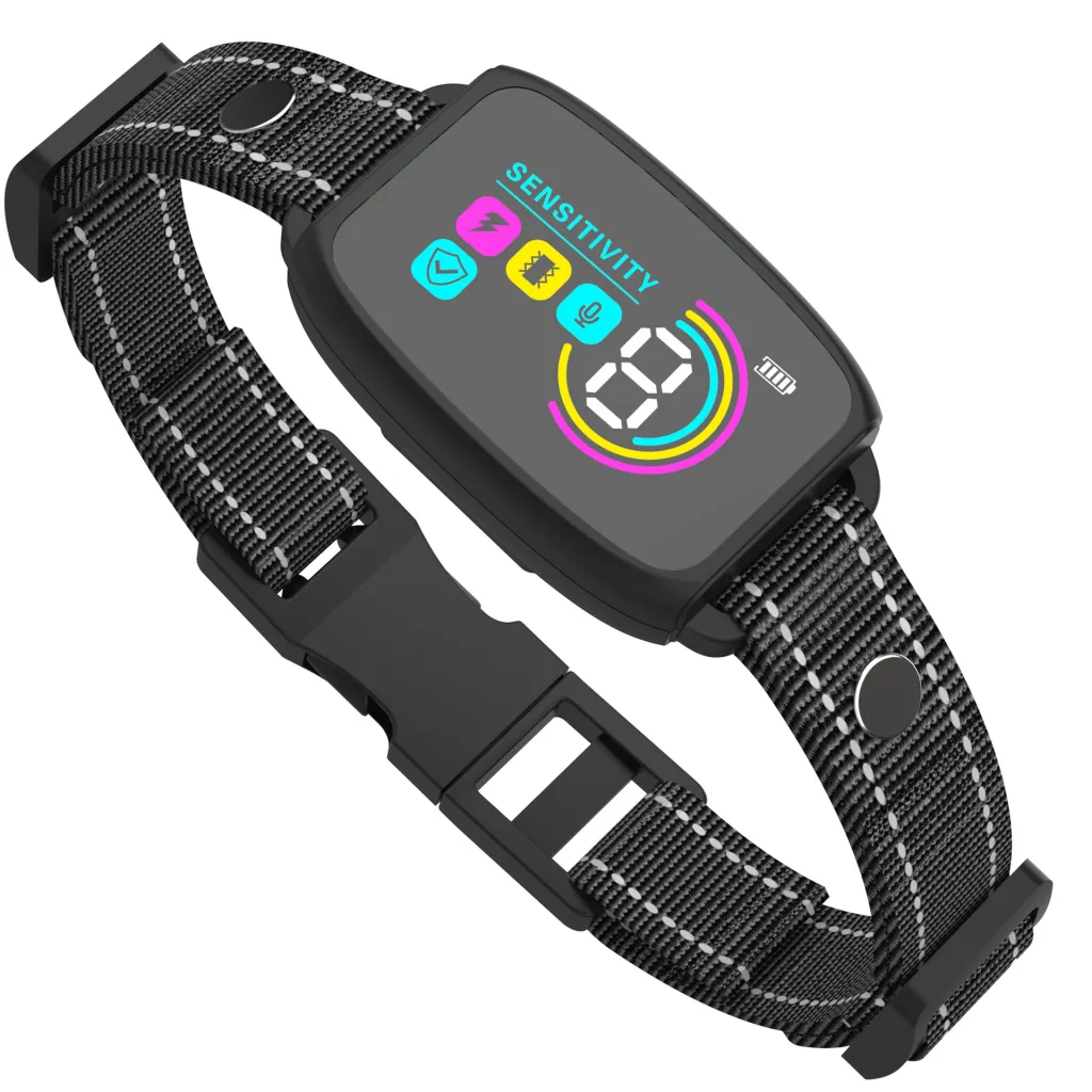 Smart Automatic Anti Barking Dog Collar Rechargeable Bark Stopper Stop Barking HD Digital Display IP67 Waterproof Collar For Dogs Pet Products - Black
